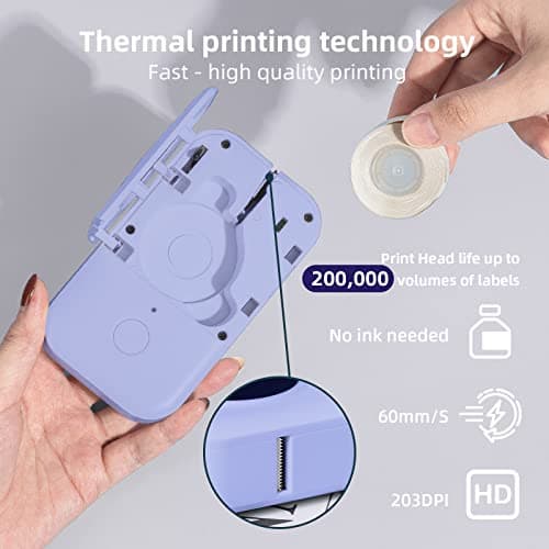 Phomemo D30 Label Maker, Bluetooth Thermal Mini Label Printer - Portable Label Maker Machine with Tape,Labeler Compatible with iOS&Android, Easy to Use for Home Office Organization,Purple 6