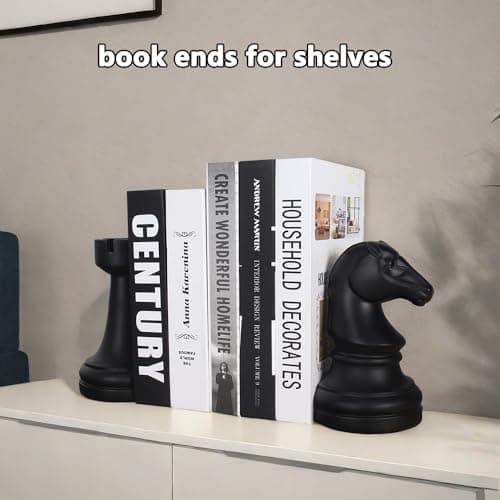 Decorative Bookends Chess Bookends, Black Book Ends Heavy Book Supports, Unique Bookends Decor for Office Home Desk Bookrack, 7"(L) x4(W) x7(H), 1Pair/2Piece 6