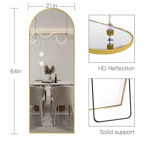 CONGUILIAO 64"x21" Full Length Mirror, Arched Floor, Full Body, Aluminum Frame Wall Mounted Dressing for Bedroom, Gold 6