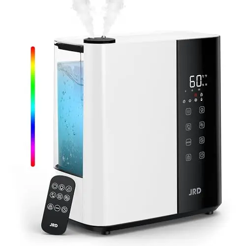 JRD Warm & Cool Mist Humidifiers for Bedroom 5L, Quiet Ultrasonic Air Humidifier Fast Symptom Relief, 50H Runtime, 12H Timer, Oil Diffuser, 7 Color Light for Large Room, Office, Baby, Plants-White