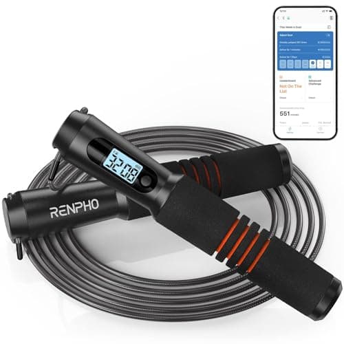 Jump Rope, RENPHO Smart Jump Rope with Counter, Fitness Skipping Rope with APP Data Analysis, Workout Jump Ropes for Home Gym, Crossfit, Jumping Rope for Exercise for Men, Women, Girls, Kids 8