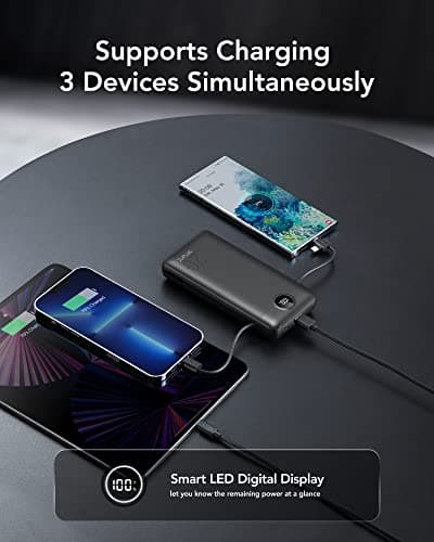 VRURC Portable Charger 20000mAh, Fast Charging Power Bank USB C,4 Output 2 Input Travel Essentials Charging Bank Equipped with LED Display,Built-in Wall Plug and Cables,Phone Charger Battery,Black 7