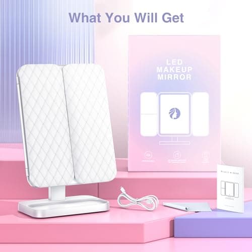 Axyra Makeup Mirror with 78 LED Lights, Rechargeable Tri-Fold Lighted Vanity Mirror, 3 Dimmable Color Lighting Modes, 1X 3X 5X Magnification, Touch Control, Lighted Makeup Mirror, Gift for Women 8