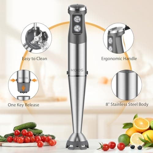 KOIOS Immersion Blender, 1000W Anti-scratch 3-in-1 Hand Blender, Upgraded 12 Speed Stainless Steel Blade Stick Blenders with Turbo Mode, Whisk and Milk Frother, Non-BPA 7
