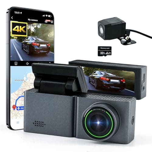 Masdio Dash Cam Front and Rear, 4K+1080P Dual Dash Camera for Cars with WiFi APP, 3.2" LCD, Super Night Vision, 24/7 Parking Mode, G-Sensor, Loop Recording, Included 32GB Card
