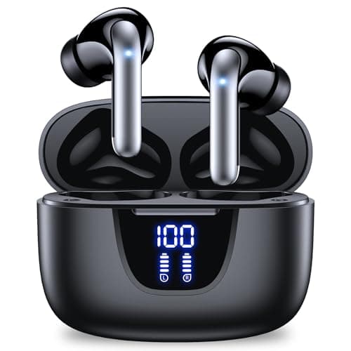 Wireless Earbuds 76Hrs Playtime Ear Buds Bluetooth Headphones with LED Power Display Charging Case Stereo in-Ear Earphones IPX7 Waterproof Sports Headset with Mic for Phone Laptop TV Dark Black