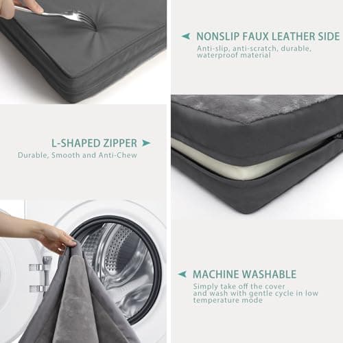 Vonabem Waterproof Outdoor Dog Bed Large Medium Sized Dogs, Washable Crate Pad 35 inch, Foam Orthopedic Pet Beds with Removable Cover,Durable Anti-Slip Kennel Pads 35"x22", Gray 7