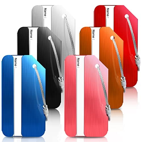 6 Pack Aluminum Luggage Tags for Suitcases with Name ID Card, Durable Luggage Name Tags Identifier, Travel Tags for Luggage Baggage