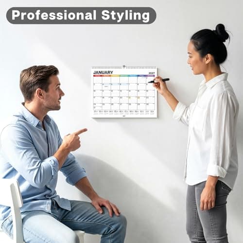 Dunwell 12x15 Wall Academic Calendar 2026-2027 (Colorful), Use July 2026 to December 2027, Large Lined 12 x 15 Monthly Hanging Calendar, Professional Styling for Home Office or School, Premium Paper 2
