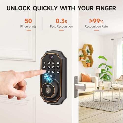 YHV Keyless Entry Door Lock with Camera Fingerprint Smart Door Lock with App Remote Control, Wi-Fi Connected Electronic Keypad Code Deadbolt Auto Unlock for Front Door 5