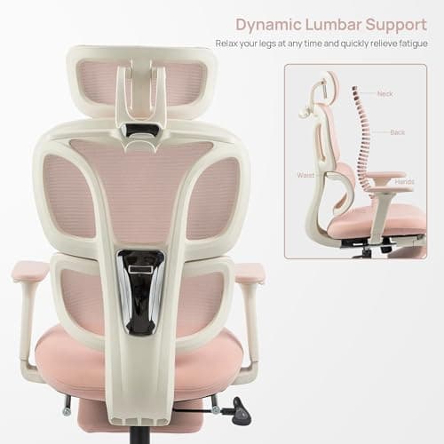 CabeVibe CabLady S1 Office Chair, High-Back Office Desk Chair with Breathable Mesh, 2D Adjustable Headrest, Comfortable Lumbar Support, 3-Level Tilt Function, Gaming Chair for Office & Home (Pink) 7