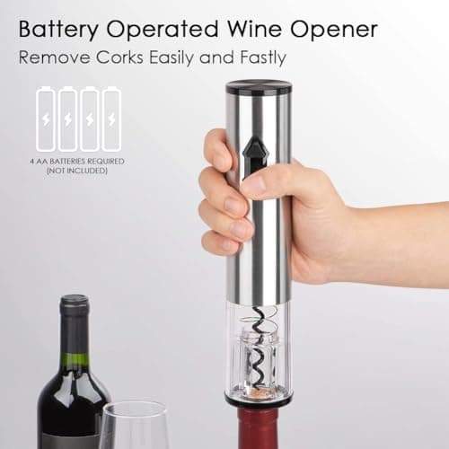 CIRCLE JOY 5-in-1 Electric Wine Opener Gift Set Stainless Steel Electric Wine Bottle Opener Battery Operated Corkscrew with Foil Cutter, Wine Pour, Wine Stopper and Storage Base, Silver 5