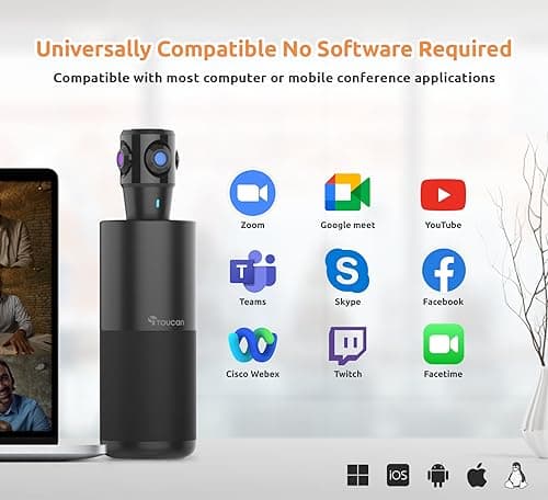 TOUCAN 360-Degree Video Conference Camera, 1080p HD Webcam with 4 Noise Reduction Mics, Speaker, AI Tracking, Works with Zoom, Google Voice, Microsoft Teams and More, for PC/Mac/Tablet 5