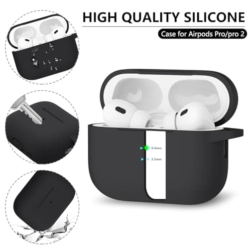 Ljusmicker for AirPods Pro Case Cover with Cleaner Kit,Soft Silicone Protective Cover for Apple AirPod Pro 2nd/1st Generation Case for Women Men,AirPods Pro 2/Pro Case Accessories with Keychain-Black 4