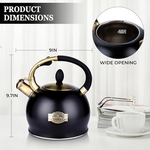 SUSTEAS Stove Top Whistling Tea Kettle - Food Grade Stainless Steel Teakettle Teapot with Cool Touch Ergonomic Handle, With 1 Silicone Pinch Mitt Included, 2.64 Quart(BLACK) 6