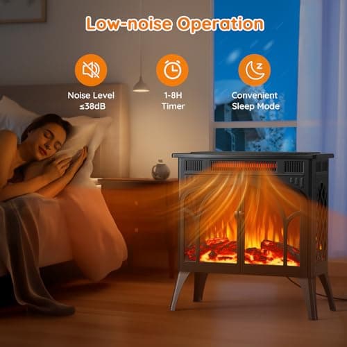 Rintuf Electric Fireplace Heater, 1500W Infrared Fireplace Stove w/ 3D Realistic Flame, 5100BTU Freestanding Electric Stove Heater with Remote Control, 8H Timing, Ideal for Indoor Home Use 8