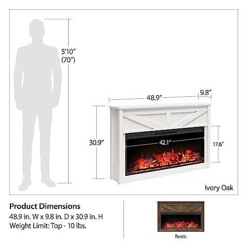 Ameriwood Home Farmington 49 Inch Electric Fireplace with Mantel, Replaceable Fireplace Insert Heater. Remote Control, Timer, Realistic Log and Flame Effect, Century Barn Pine 7