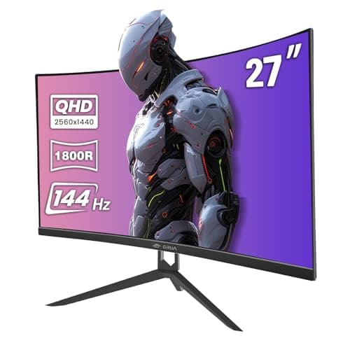 CRUA 27" Curved Gaming Monitor, QHD(2560x1440P) 144Hz/165Hz 99% sRGB Professional Computer Monitors, Support AMD FreeSync, Wall Mountable Installs(HDMI, DP)-Black