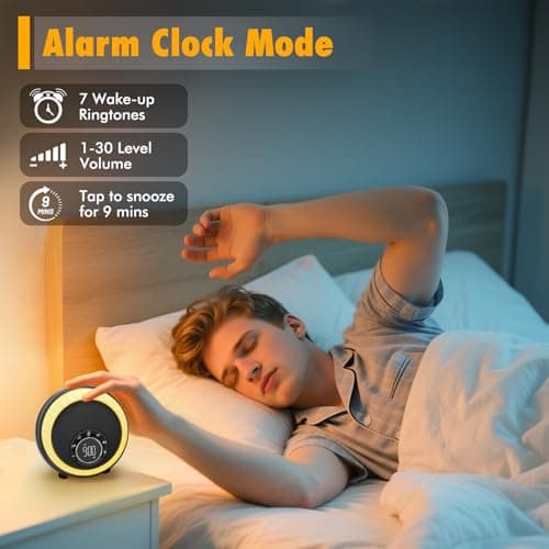 Night Light Bluetooth Speaker Alarm Clock, Portable Sound Machine with White Noise, Touch Bedside Lamp for Bedroom, Dimmable Warm Light, RGB Color Changing, Best Gifts for Teenage Boys Girls 7