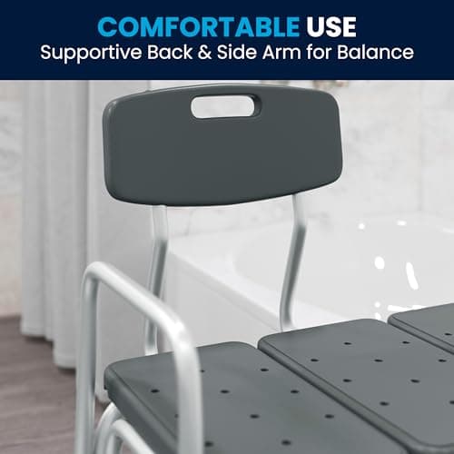 Flash Furniture HERCULES Series 300 Lb. Capacity Adjustable Gray Bath & Shower Transfer Bench with Back and Side Arm 7