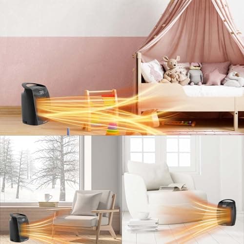 Portable Ceramic Space Heater 1500W, Fast Heating, Digital Display with Touch Controls, Built-in Handle, Overheat and Tip-Over Protection, Ideal for Home, Bedroom, and Office Heating 7