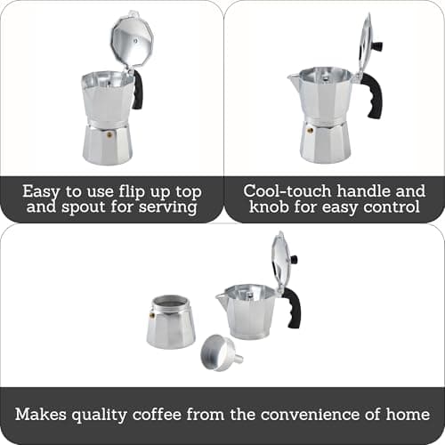 Imusa USA Aluminum Stovetop 6-cup Espresso Maker (B120-43V), Silver 3