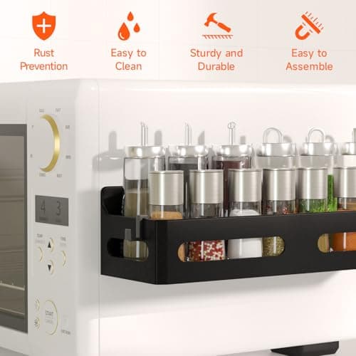 Sevenblue 4 Pack Strong Magnetic Spice Rack for Refrigerator, Multipurpose Magnetic Shelf for Fridge with 4 Hooks for kitchen and Bathroom Organization, Black 5