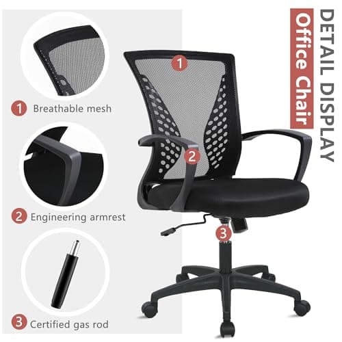 PayLessHere Office Computer Gaming Chair Ergonomic Mesh Desk Chair Adjustable Video Game Chairs with 360 Degrees Swivel Wheels Armrest Lumbar Support for Home Office,Black 5