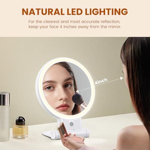 tubbede 1X/30X Lighted Makeup Mirror with Magnification, Double-Sided Switch, 3-Color Lights, 2000mAh Rechargeable, Adjustable Brightness, Swivel Makeup Mirror with Lights for Vanity or Wall Use 8