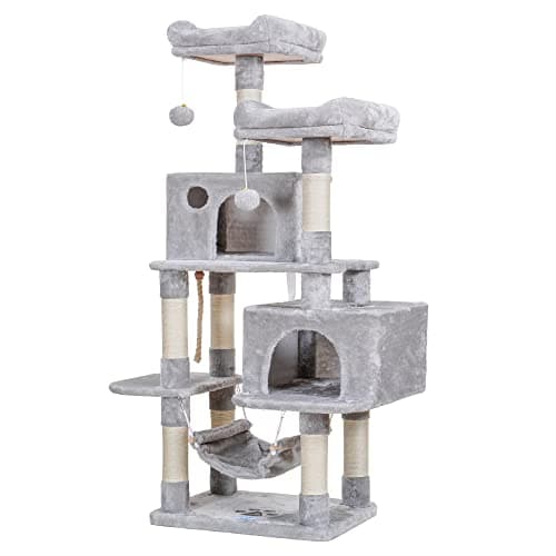 Hey-brother Multi-Level Cat Tree Condo Furniture with Sisal-Covered Scratching Posts, 2 Plush Condos, Perch Hammock for Kittens, Cats and Pets, Light Gray MPJ020-SW 9
