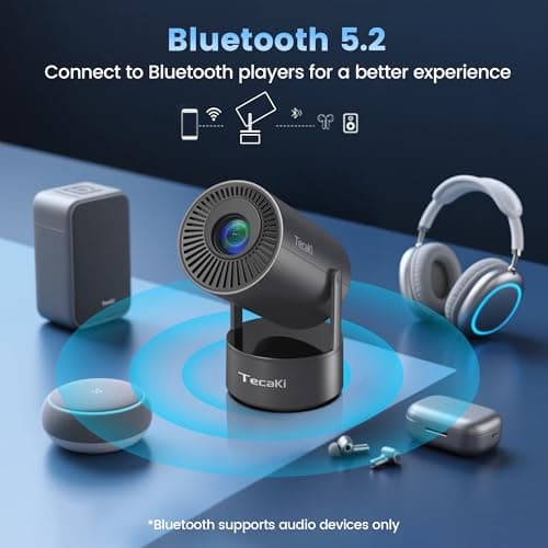 Tecaki Projector, Home Use, Android TV and APP Compatible, 270° Rotation, Ceiling Projection, Auto Keystone Correction, Bluetooth 5.2 Electric Focus K8 (3 Only WIFI and Bluetooth) 5