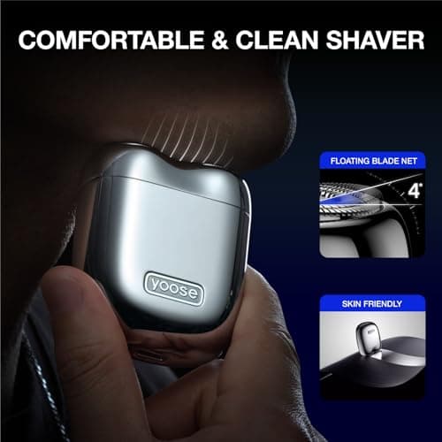 yoose Alloy Mini Shaver, Portable Electric Razor for Men, Waterproof, Dry Shave, Cordless 60 Mins Runtime, USB-C Rechargeable, Easy Cleaning Magnetic Detachable Head, Travel Shaver with Case, Silver 5