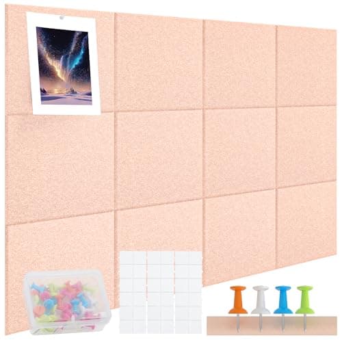 ZYVOQUNEX 12Pcs Felt Bulletin Board, Upgraded Felt Wall Tiles with 48 Removable Adhesive Tabs & 30 Push Pins, Large Cork Boards for Walls, Perfect for Classroom, Home, Office, DIY Vision Board