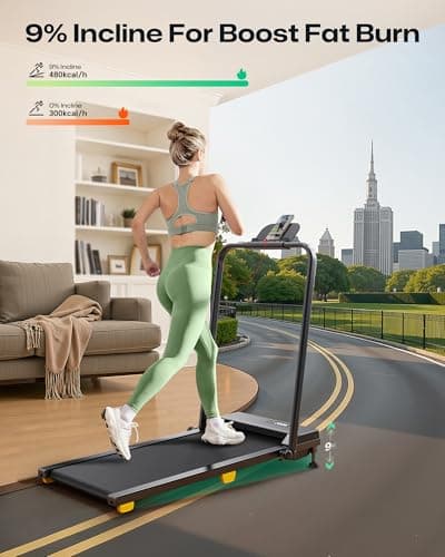 UREVO Walking Pad, 9% Incline Under Desk Treadmill with HIIT Program for Home and Office, 3 in 1 Foldable Treadmill with Remote Control, LED Display 2