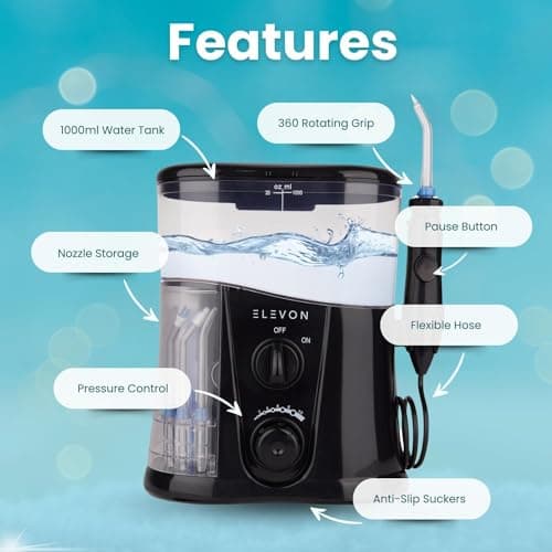 Premium Water Flosser - Ultimate Oral Care Plug-in Tooth Cleaner with 10 Pressure Settings - XL 1L Tank and Carry Case - Ultrasonic Plaque Removal for Enhanced Gum Health - 9 Special Nozzles 7
