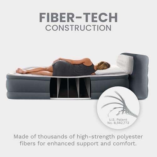 Intex 64447ED Dura-Beam Deluxe Ultra Plush Air Mattress with Headboard: Fiber-Tech – Queen Size – Built-in Electric Pump – 18in Bed Height – 600lb Weight Capacity 7