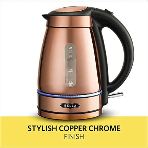 BELLA 1.7 Liter Electric Illuminated Glass Kettle, Quickly Boil Water for Tea, Coffee, Instant Soup and More, Safely Pour with Automatic Shut Off & Detachable Swivel Base, Chrome/Copper Finish 6