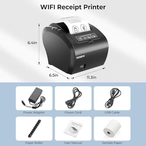 MUNBYN WiFi Receipt Printer with USB Port, 80mm WiFi POS Printer Works with Mac Windows Chromebook Linux Cash Drawer, No Support for Square, Zettle, Shopify, Kyte, Bluetooth or 5G Wi-Fi 8