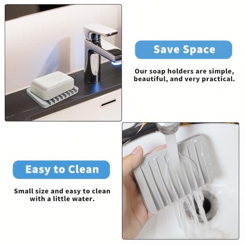 Eduftis 2Pcs Self Draining Soap Dishes, Soap Dish for Bathroom Sink, Premium Silicone Soap Holder, Bathroom, Kitchen, Sponges, Keep Soaps Bars Dry Clean, Extend Life Easy Clean Non - Slip Design 6