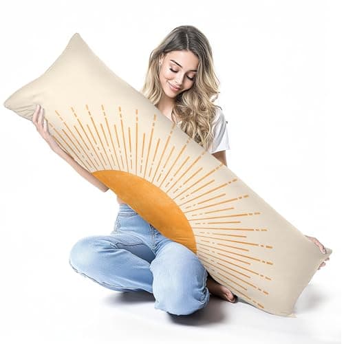 Pleonox Boho Orange Sun Sunshine 20x54 Body Pillow Cover Case, Mid Century Modern Boho Horizontal Sunset Sunrise Decorative Long Hug Pillow Cases for Bed Couch 6