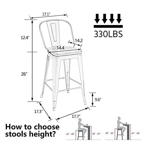 Alunaune 26" Swivel Metal Bar Stools Set of 4 High Back Counter Height Barstools Industrial Dining Bar Chairs with Large Wooden Seat-Matte Black 2