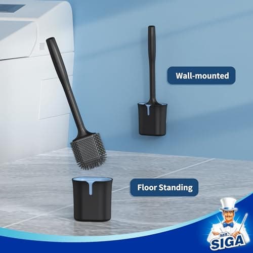 MR.SIGA Toilet Brush and Holder, Wall Mounted Toilet Brush for Bathroom Cleaning, Compact Toilet Brush with Holder Set, Black, 1 Pack 5