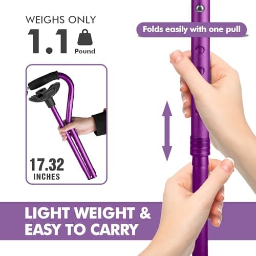 GPTCAMP G1 Walking Stick, Walking Cane for Women & Men with Wrist Strap, Lightweight & Sturdy Offset EVA Handle, Large Quad Base, Self Standing for Seniors and People with Injuries & Recovery 5