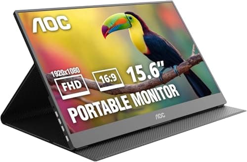 AOC 16T20 Portable Monitor 15.6" FHD 1080p IPS Display, USB-C, Mini HDMI, Built-in Speakers, Travel Monitor with Smart Cover, Compatible with Laptops, MacBook, Gaming Console Ready