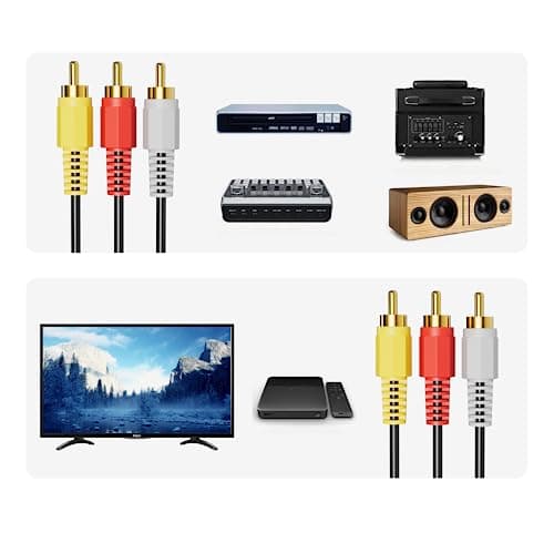 Eanetf RCA Cables, 3RCA Cable Audio Video 24K Gold Plated Connecting Audio Video Components AV Male to Male Cable for Home Theater amp, Stereo Systems (5ft-1pcs) 6
