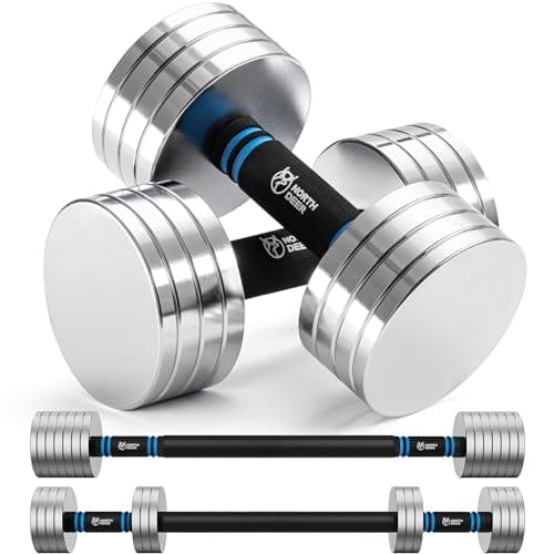 Northdeer 2.0 Upgraded Adjustable Steel Dumbbells, 40Lbs Free Weight Set with Connector, 2 in 1 Dumbbell Barbell Set, Home Gym Workout for Men and Women - Sliver