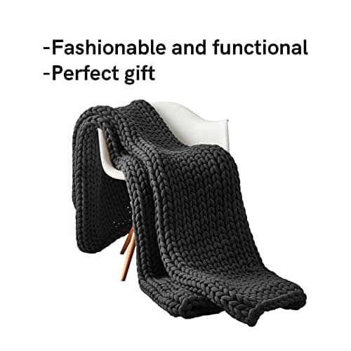 YnM Weighted Blanket, Handmade Chunky Yarn Knitted Design, Soft and Cozy, Temperature Regulating and Breathable, Machine Washable Throw for Sleep or Home Decor (Dark Grey, 60x80 Inch, 20lbs) 4