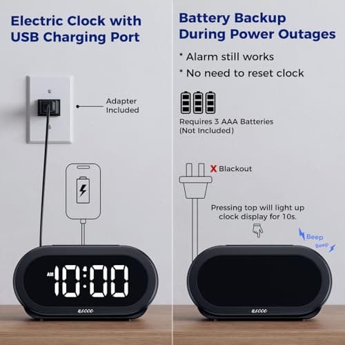 uscce Small Digital Clock for Bedroom: 6 Dimmable Brightness 4 Alarm Volume - Plug in Clock with Easy Operation for Bedside Desk 6