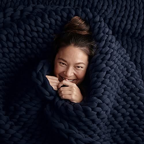Bearaby Cotton Hand-Knit Weighted Blankets for Adults - Chunky Knit Blanket - Sustainable, Breathable, Organic, Cooling Weighted Blanket - Machine Washable (Midnight Blue, 15 lbs, 40"x72")