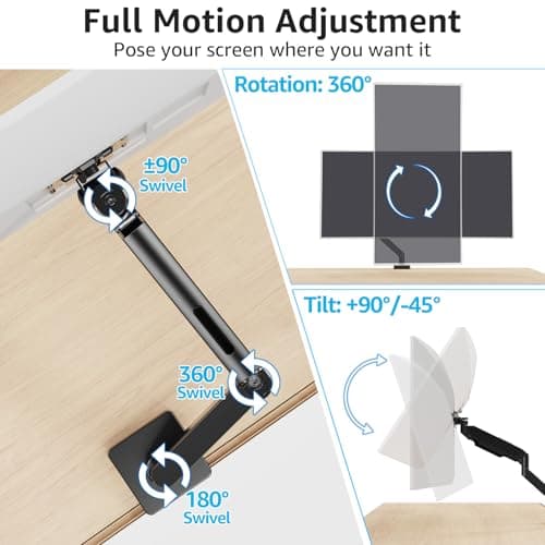 MOUNTUP Single Monitor Mount with USB Fits 49 42 40 35 34 32 27 24 inch Large Screen, Heavy Duty Monitor Arm, Monitors Stand for Desk, Holds 4.4-33 lbs, Ultrawide Monitors Arm, VESA Mount 6